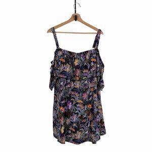 Fit 4 U Swim Dress 22W Plus Size Off Shoulder Ruffle Floral One Piece Swimsuit